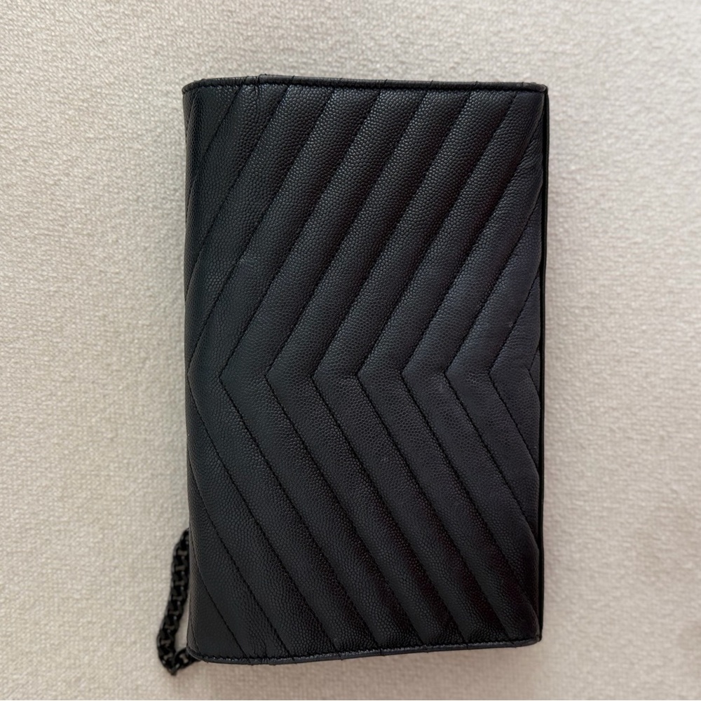 Saint Laurent YSL Monogram Cassandre Chain Wallet Crossbody Black Leather - Picture 7 of 13